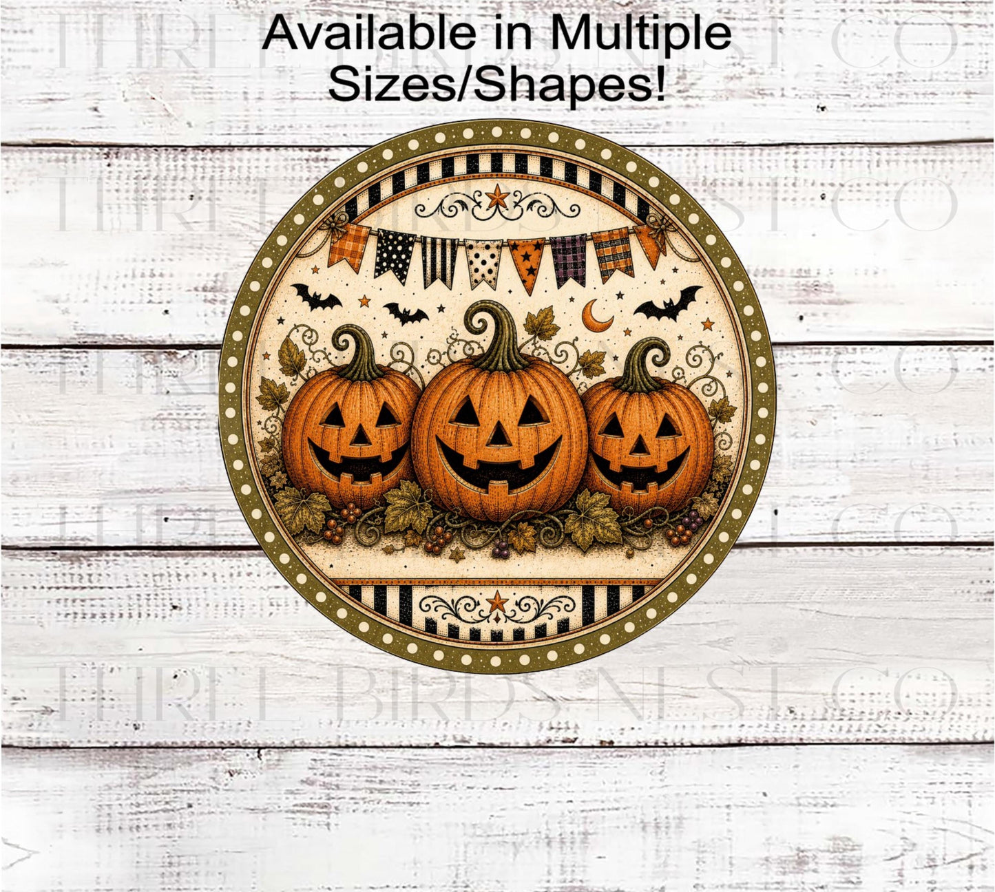 Happy Halloween Wreath Sign, Vintage Jack O Lanterns- H2835