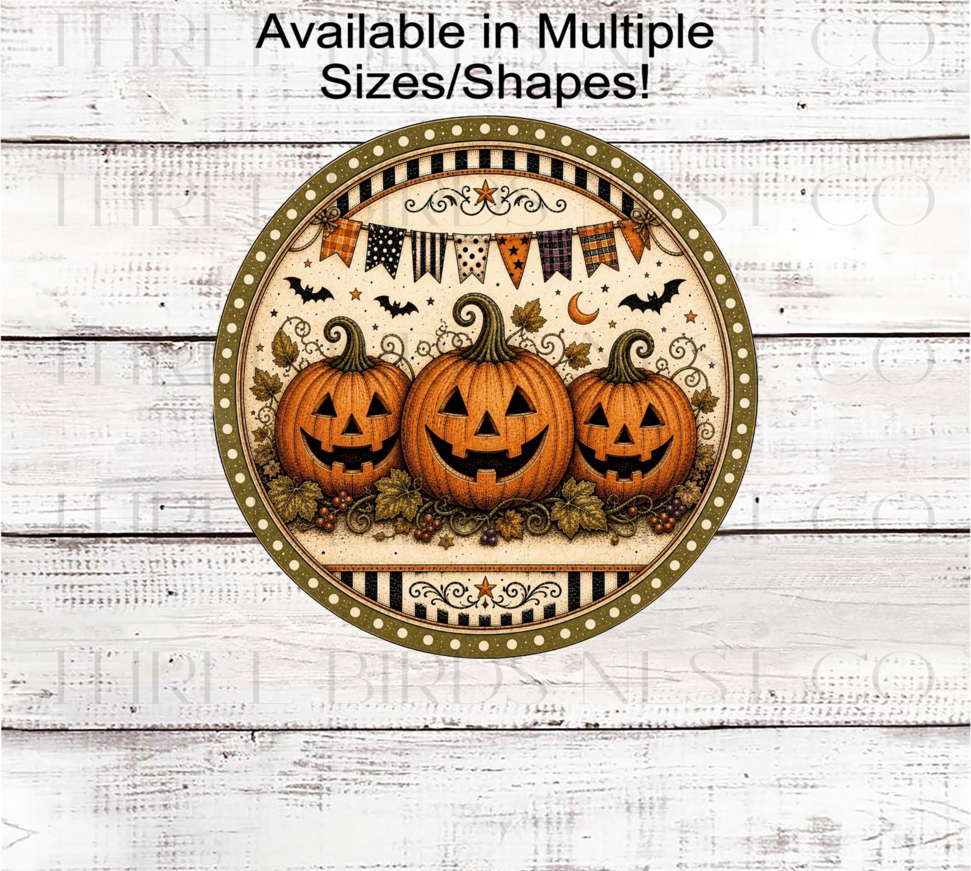 Happy Halloween Wreath Sign, Vintage Jack O Lanterns- H2835