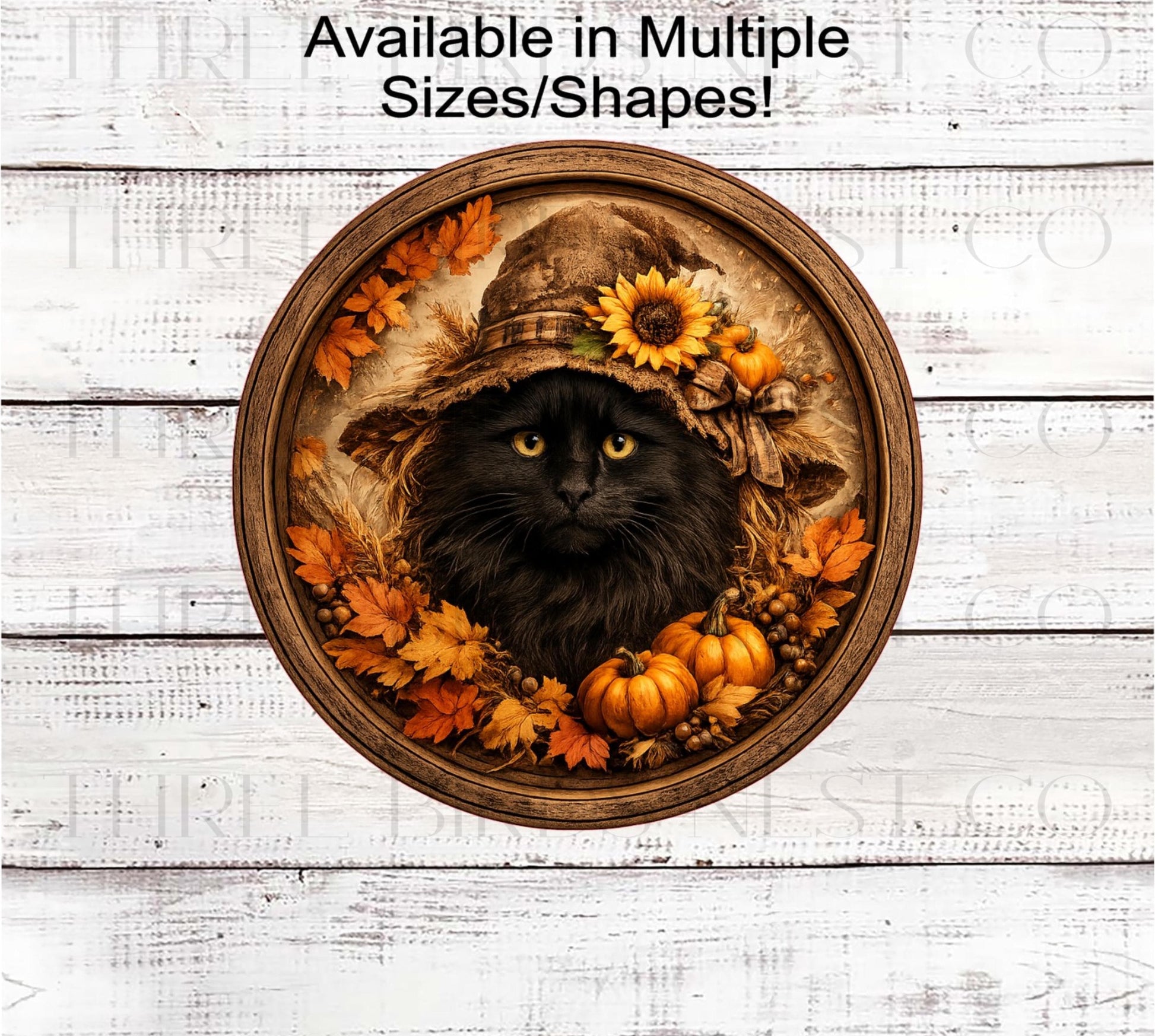 Fall Wreath Sign, Black Cat, Scarecrow Decor- PA2841