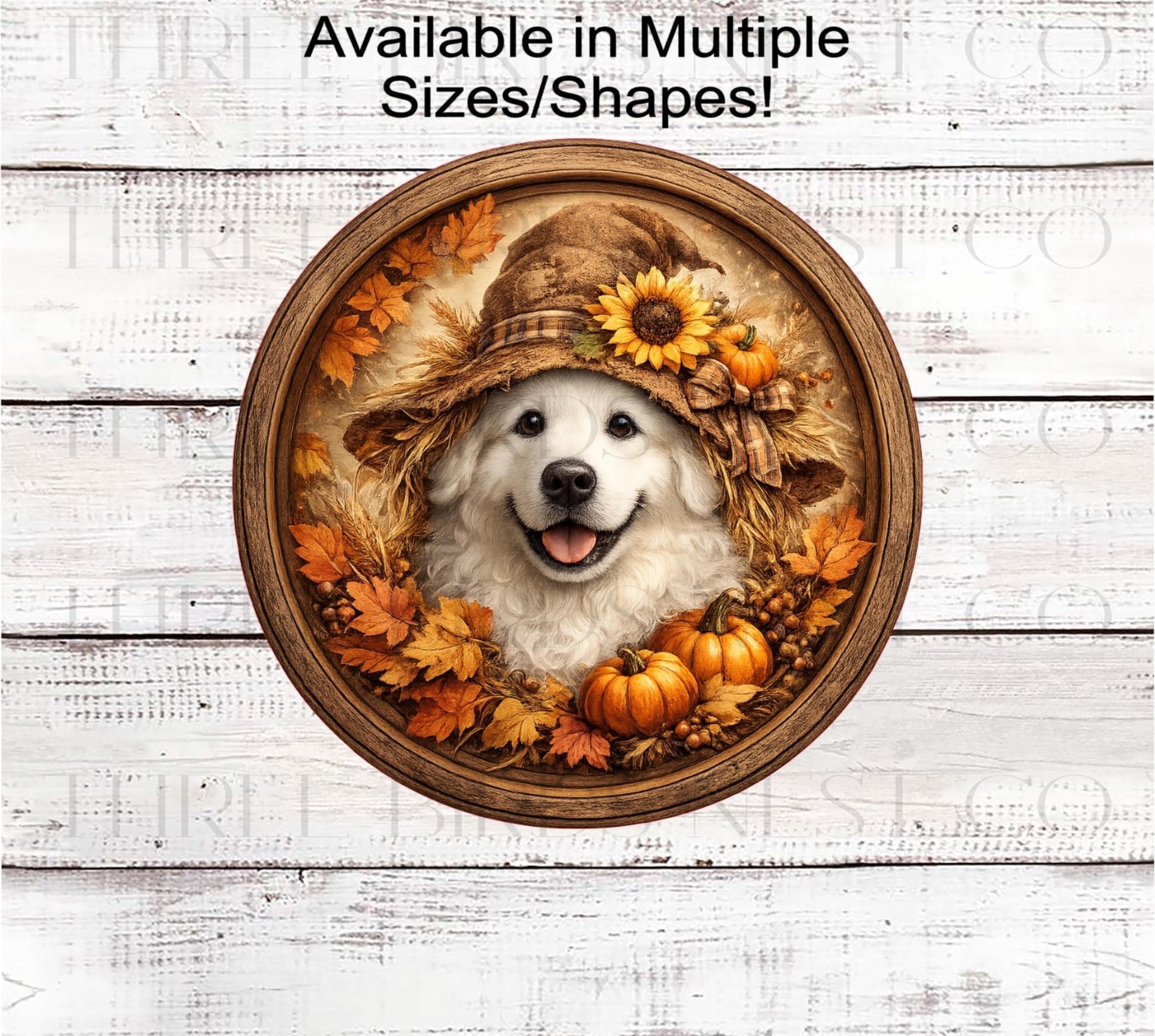 Fall Wreath Sign, Great Pyrenees Dog, Scarecrow Decor- PA2842