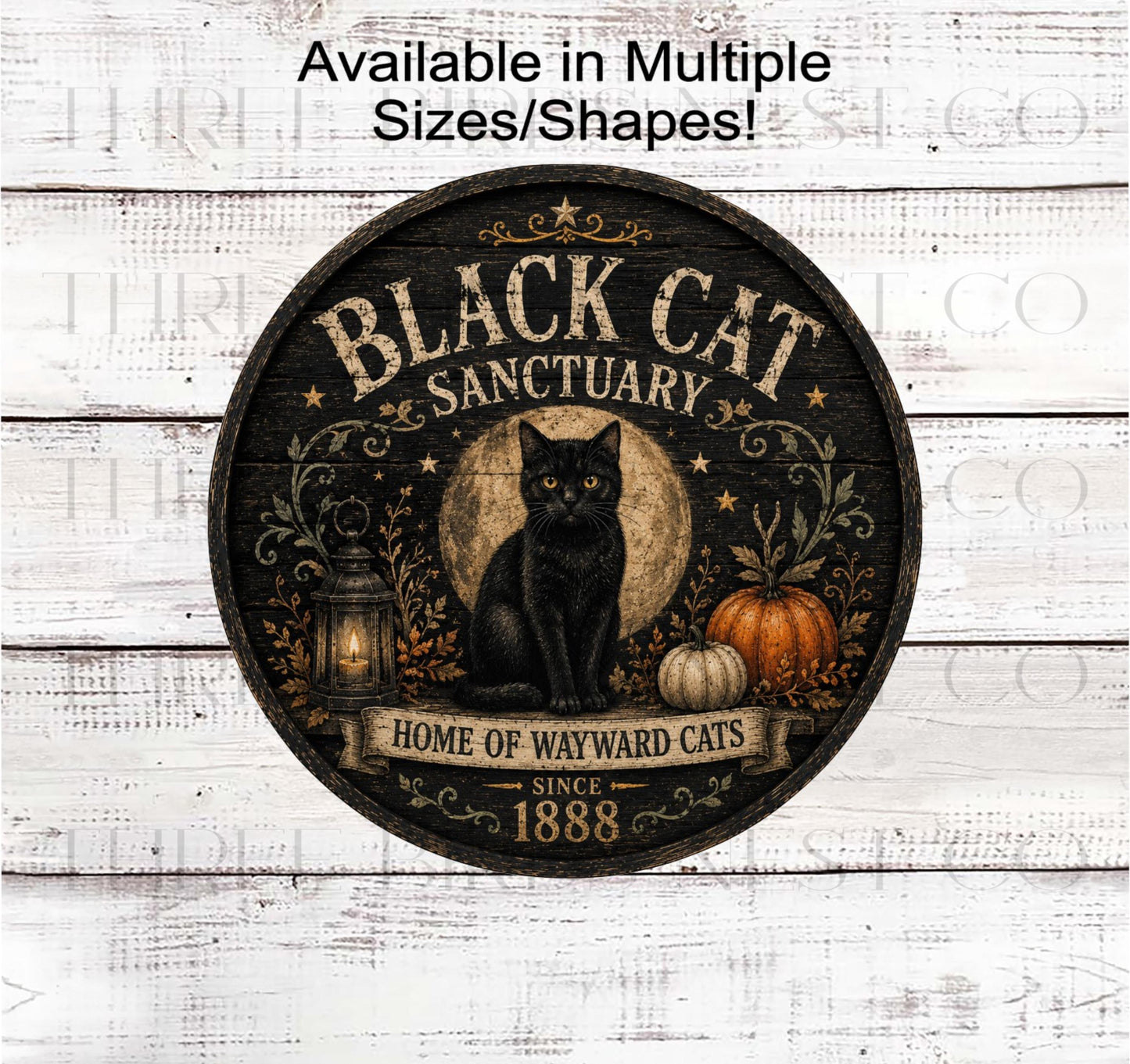 Halloween Wreath Sign, Black Cat Sanctuary, Spooky Decor- H2885