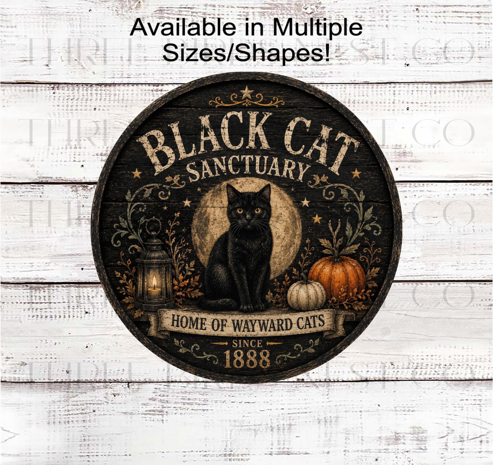 Halloween Wreath Sign, Black Cat Sanctuary, Spooky Decor- H2885