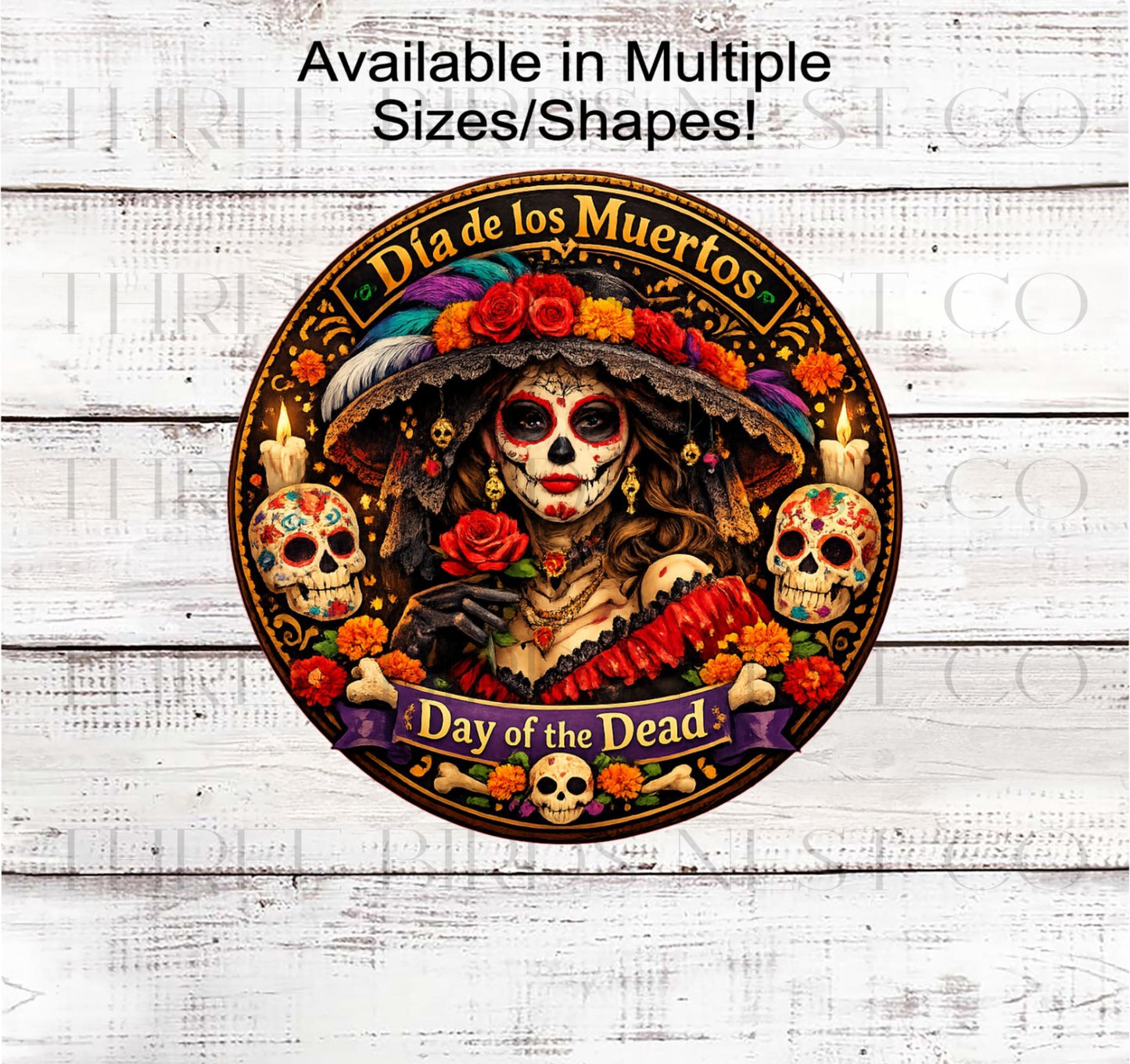 Sugar Skull Wreath Sign, Día De Los Muertos, La Catrina- H2897