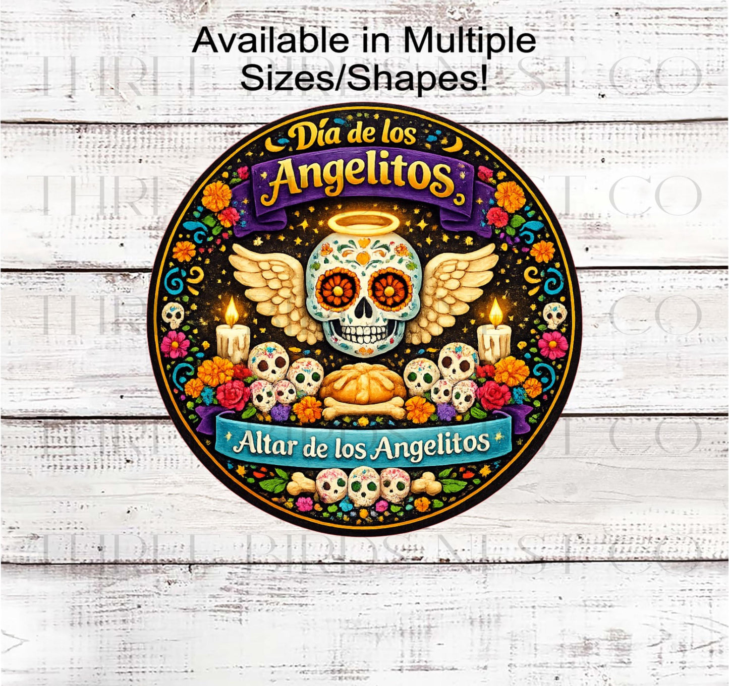 Sugar Skull Wreath Sign, Day of the Little Angels, Día de los Angelitos, Day of the Dead- H2898