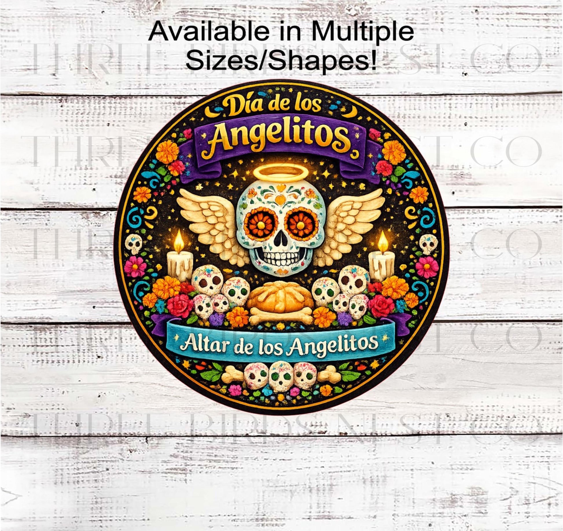 Sugar Skull Wreath Sign, Day of the Little Angels, Día de los Angelitos, Day of the Dead- H2898