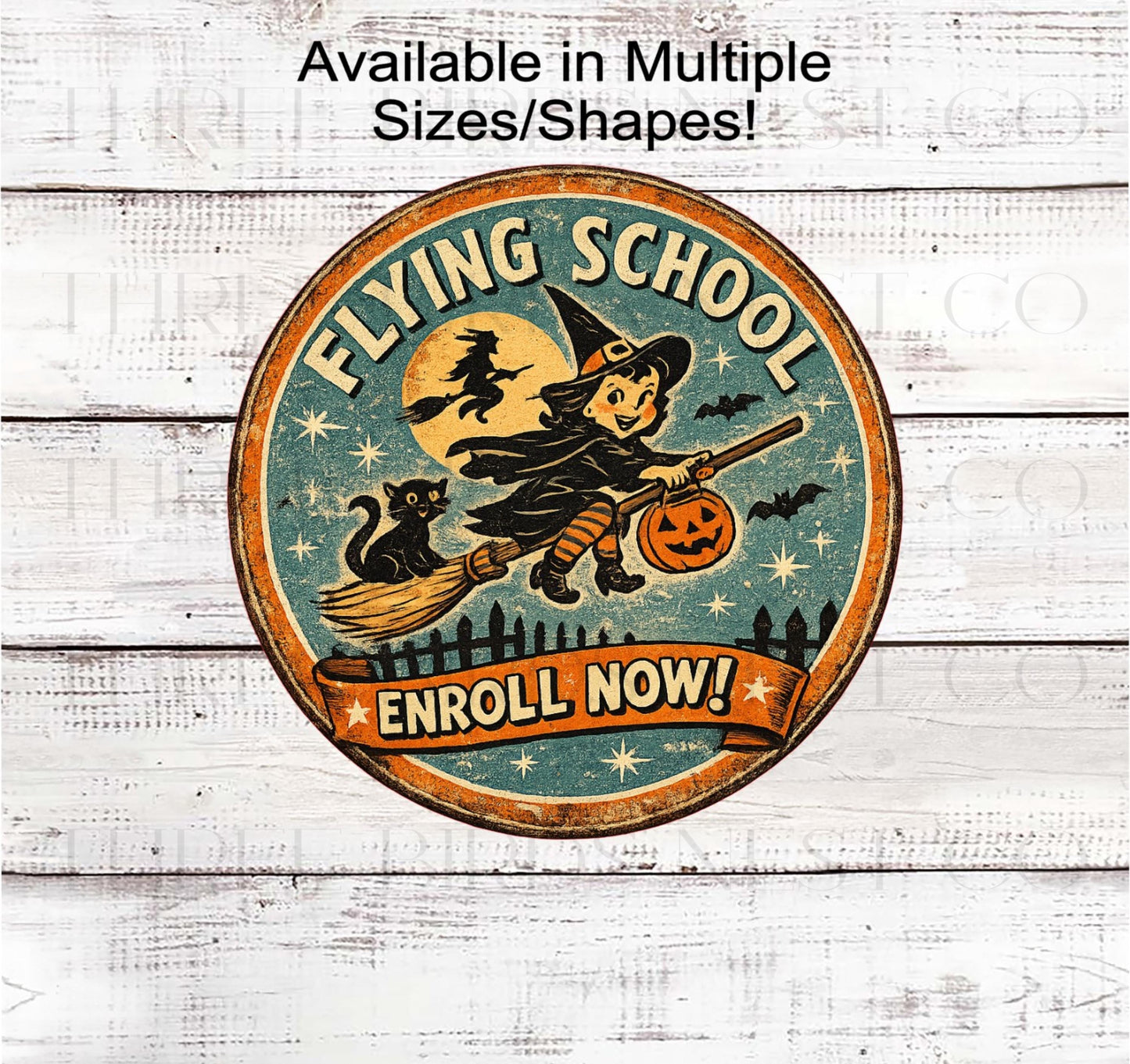 Halloween Wreath Signs, Vintage Witch, Flying School- H2865
