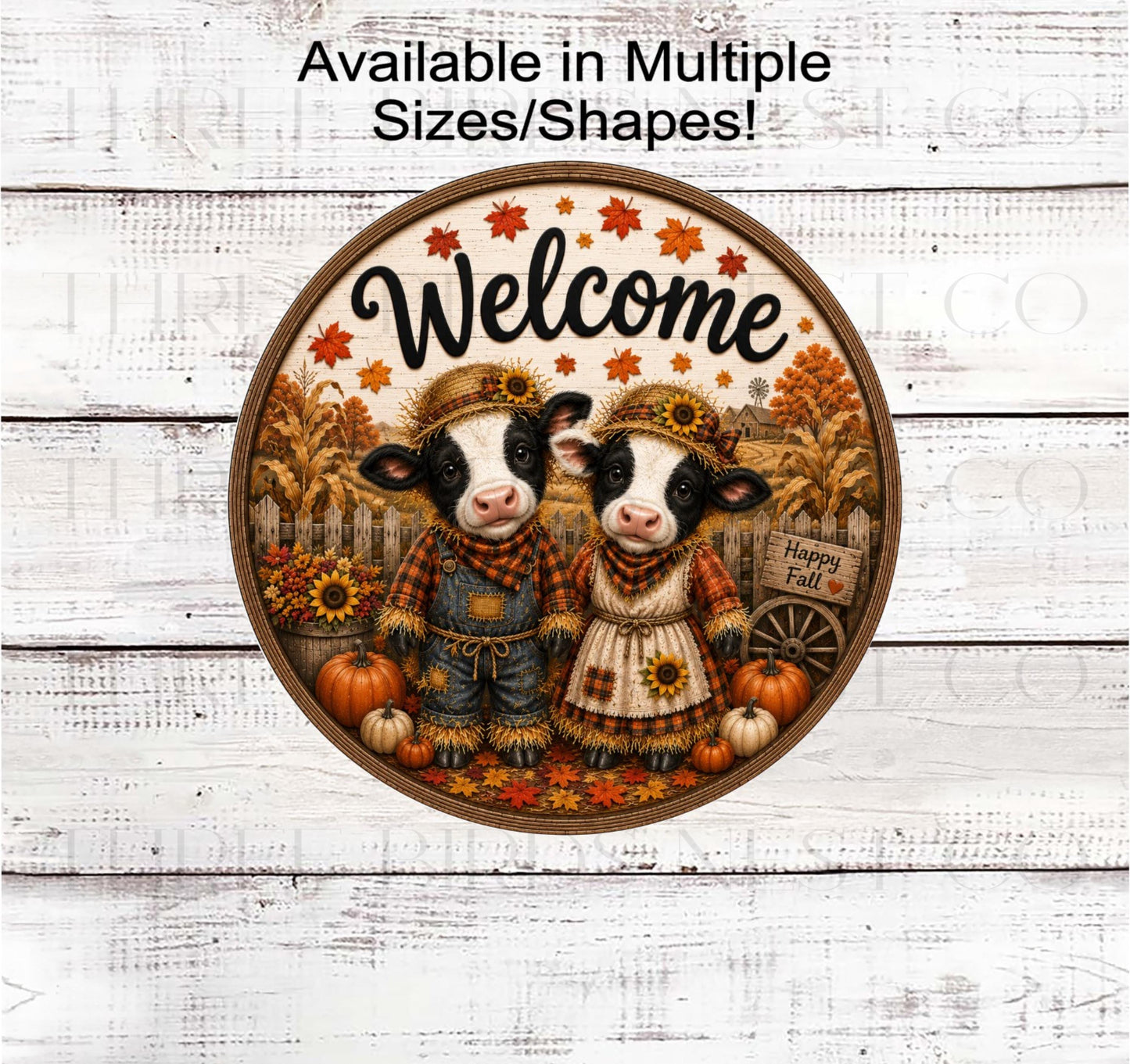Fall Wreath Sign, Hello Fall, Cow Couple, Pumpkin Farm Decor- FT2875- TLD