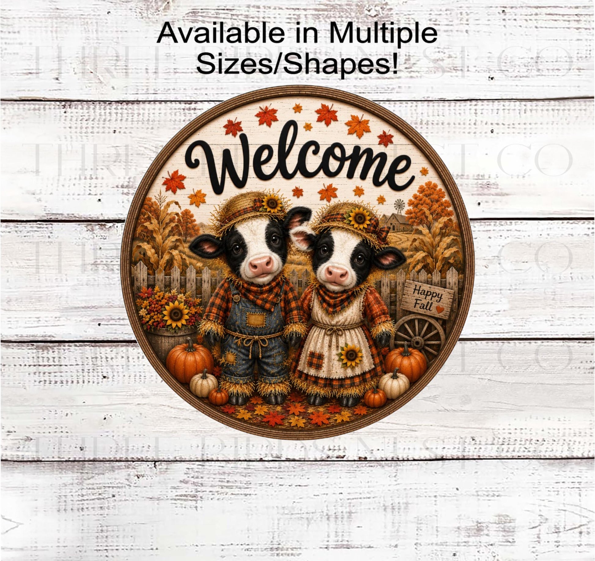 Fall Wreath Sign, Hello Fall, Cow Couple, Pumpkin Farm Decor- FT2875- TLD