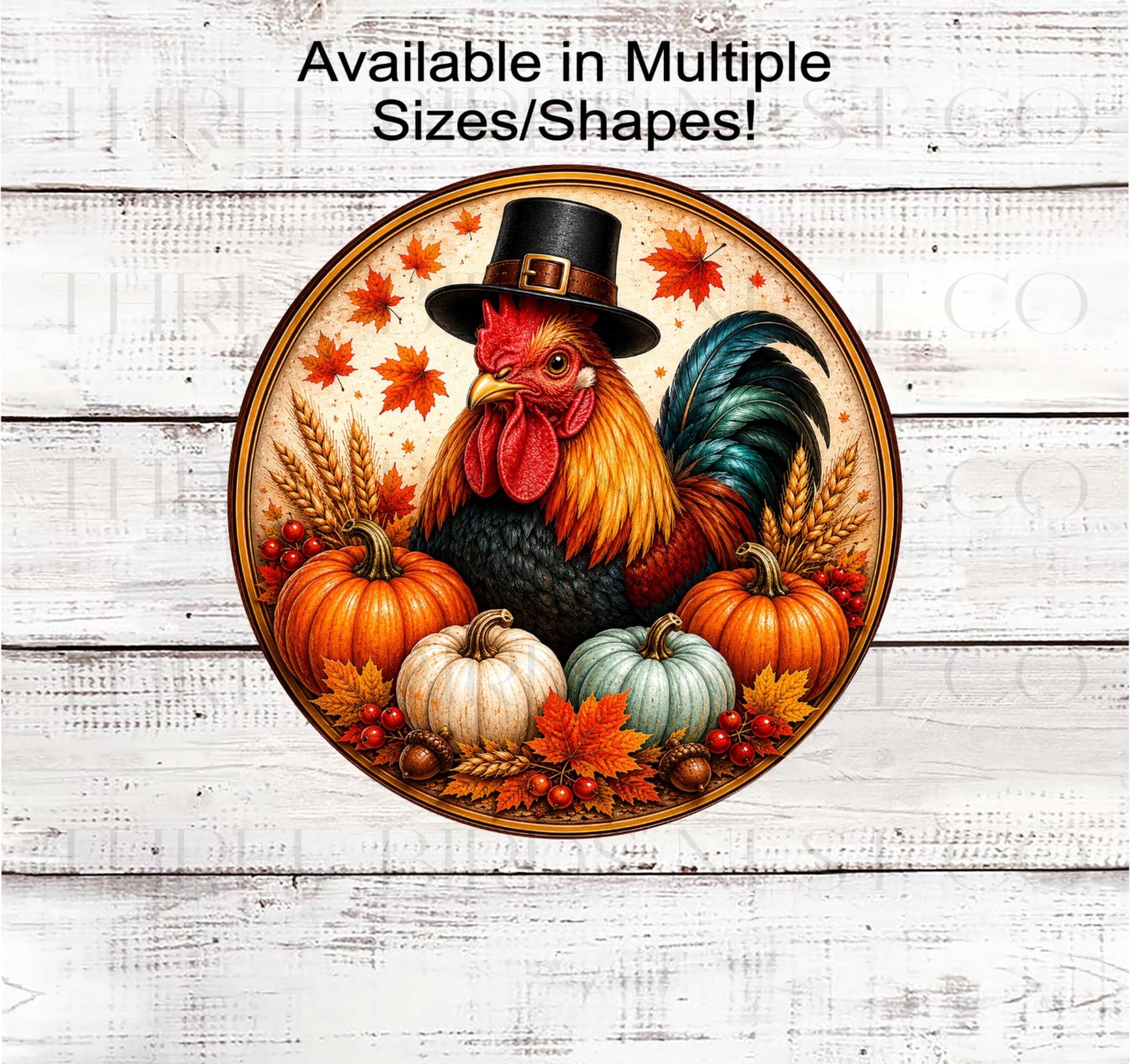 Fall Wreath Sign, Pilgrim Hat, Rooster Lover, Pumpkin Farm Decor- FT2882