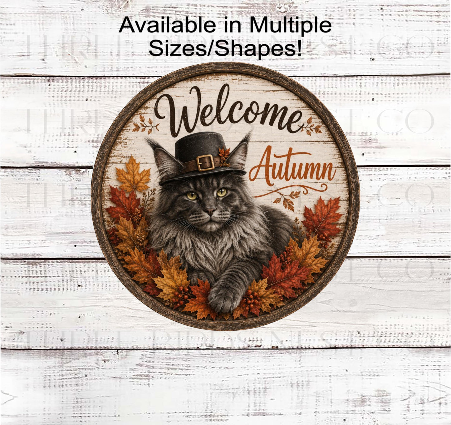 Fall Wreath Sign, Maine Coon Cat Lover, Welcome Autumn- PA2891