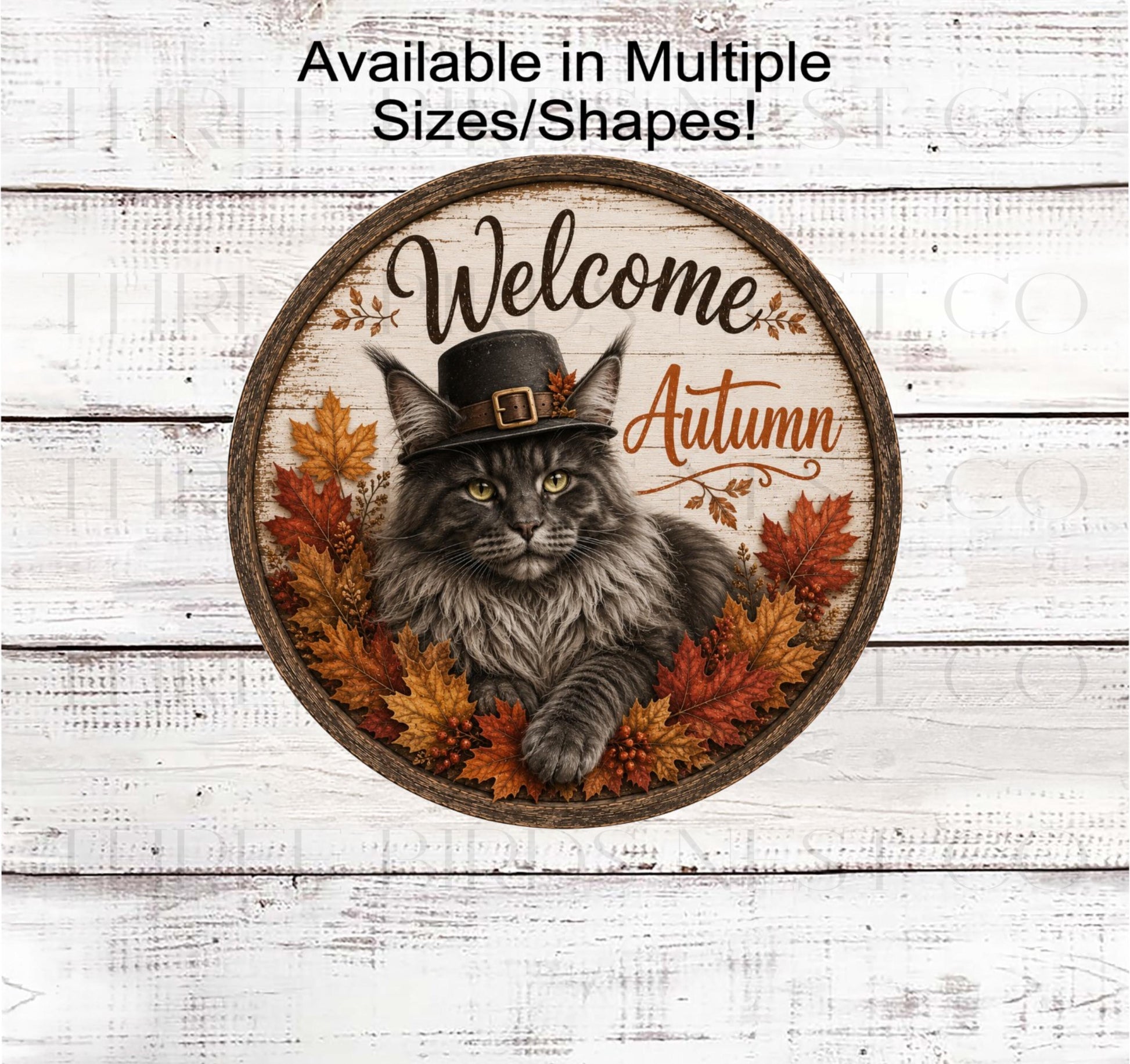 Fall Wreath Sign, Maine Coon Cat Lover, Welcome Autumn- PA2891