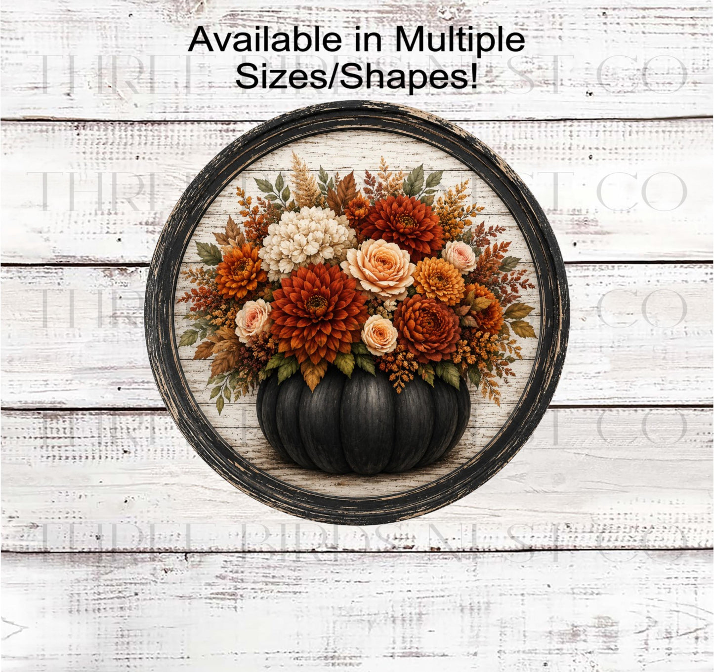 Fall Wreath Sign, Pumpkin Lover, Autumn Bouquet with Dahlias and Peonies- FT2895