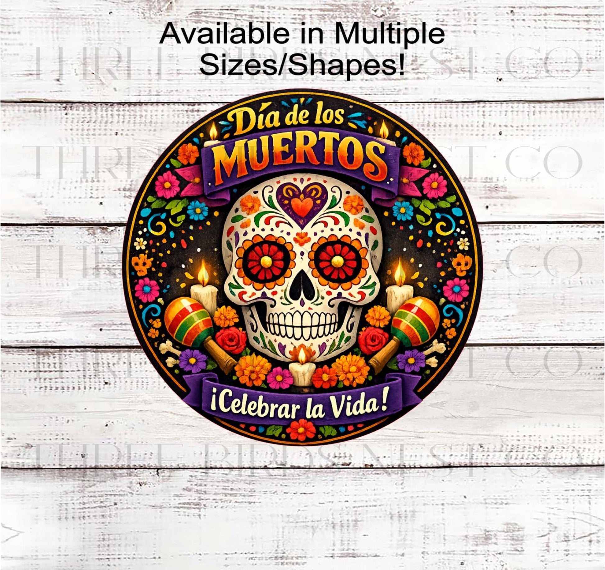 Sugar Skull Wreath Sign, Día De Los Muertos, Day of the Dead, Maracas- H2899