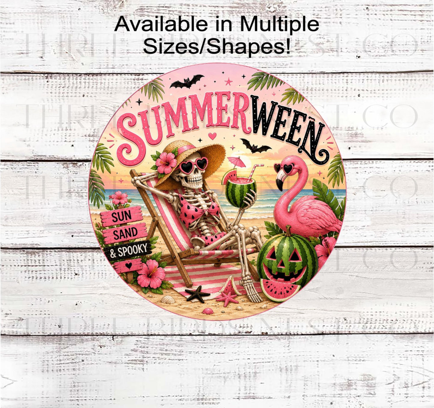 Halloween Wreath Sign, Summerween Skeleton and Flamingo- H2919- TLD