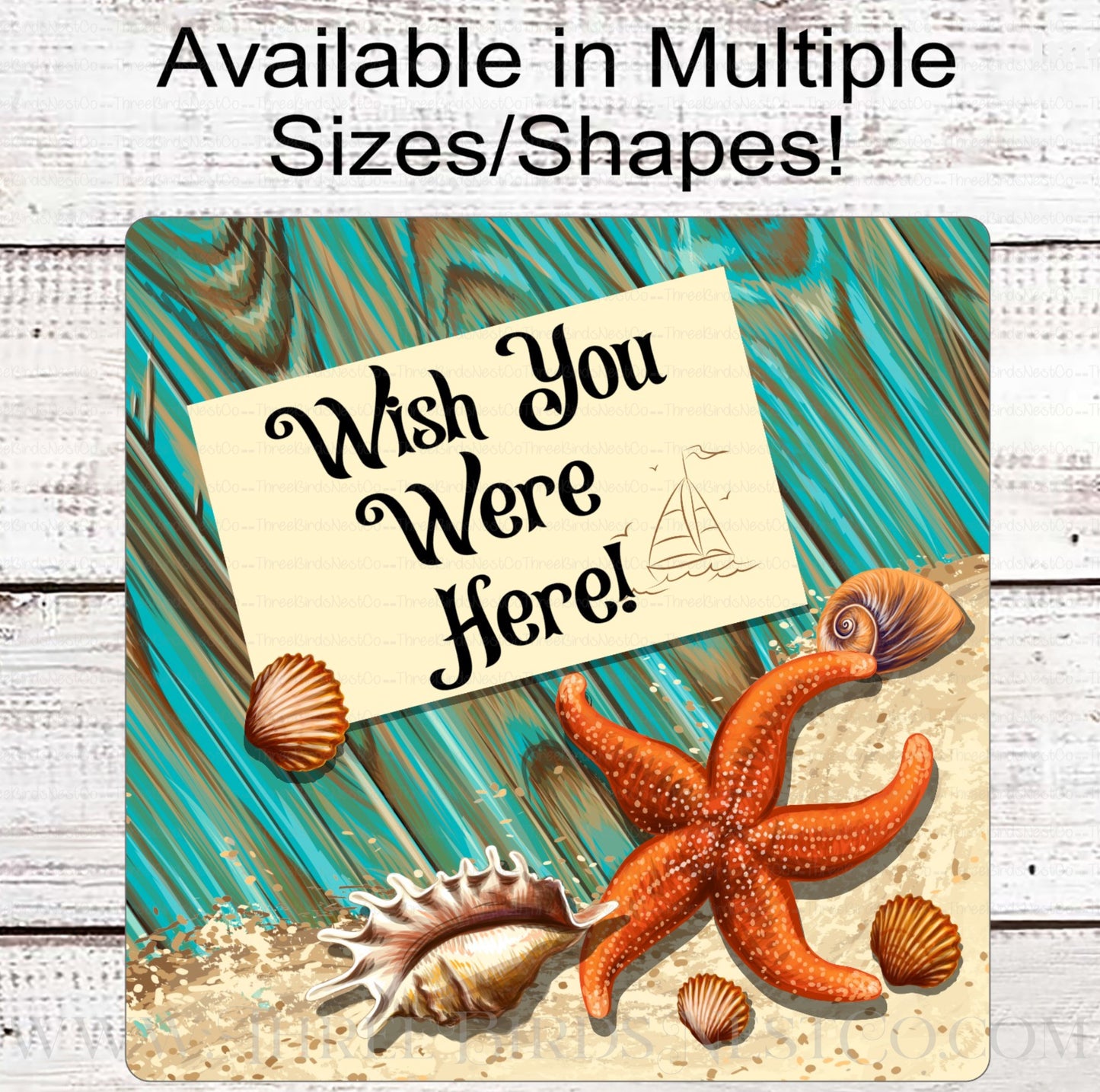 Wish You Were Here Starfish and Shells Beach Wreath Sign