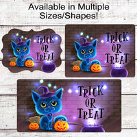Trick or Treat Blue Halloween Witch Cat Sign
