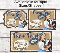 
              Vintage Farm Fresh Milk Maiden Cow Wreath Sign
            