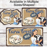 Vintage Farm Fresh Milk Maiden Cow Wreath Sign