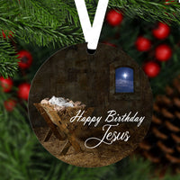 Happy Birthday Jesus Christmas Manger Ornament