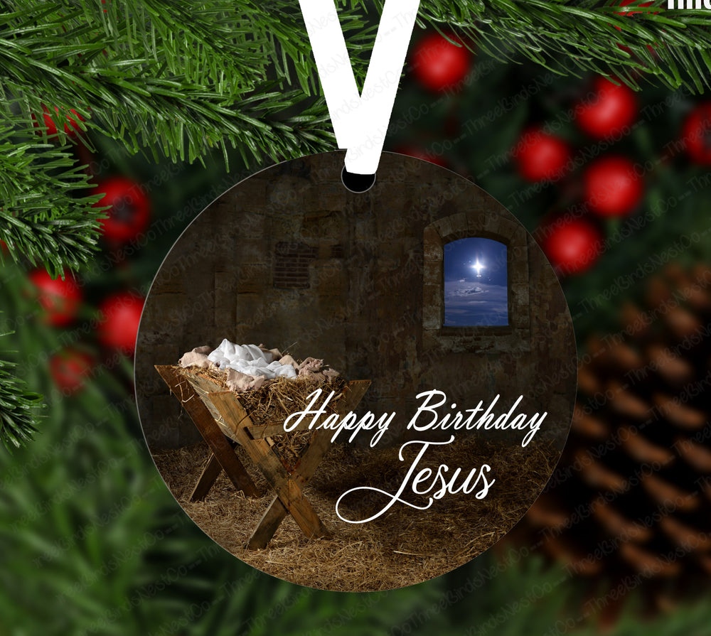 Happy Birthday Jesus Christmas Manger Ornament