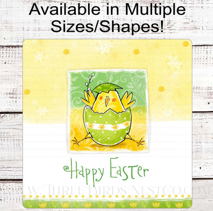 Happy Easter Chick in Egg Wreath Sign