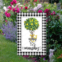 Personalized Lemons and Buffalo Plaid Welcome Garden Flag