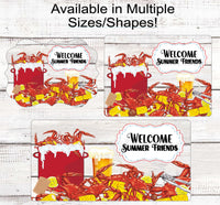 
              Welcome Summer Friends - Crab Feast Sign - Picnic Wreath Sign - Cookout and Grill Decor - Patio Decor - Summer Wreath Signs
            