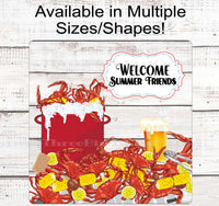 
              Welcome Summer Friends - Crab Feast Sign - Picnic Wreath Sign - Cookout and Grill Decor - Patio Decor - Summer Wreath Signs
            