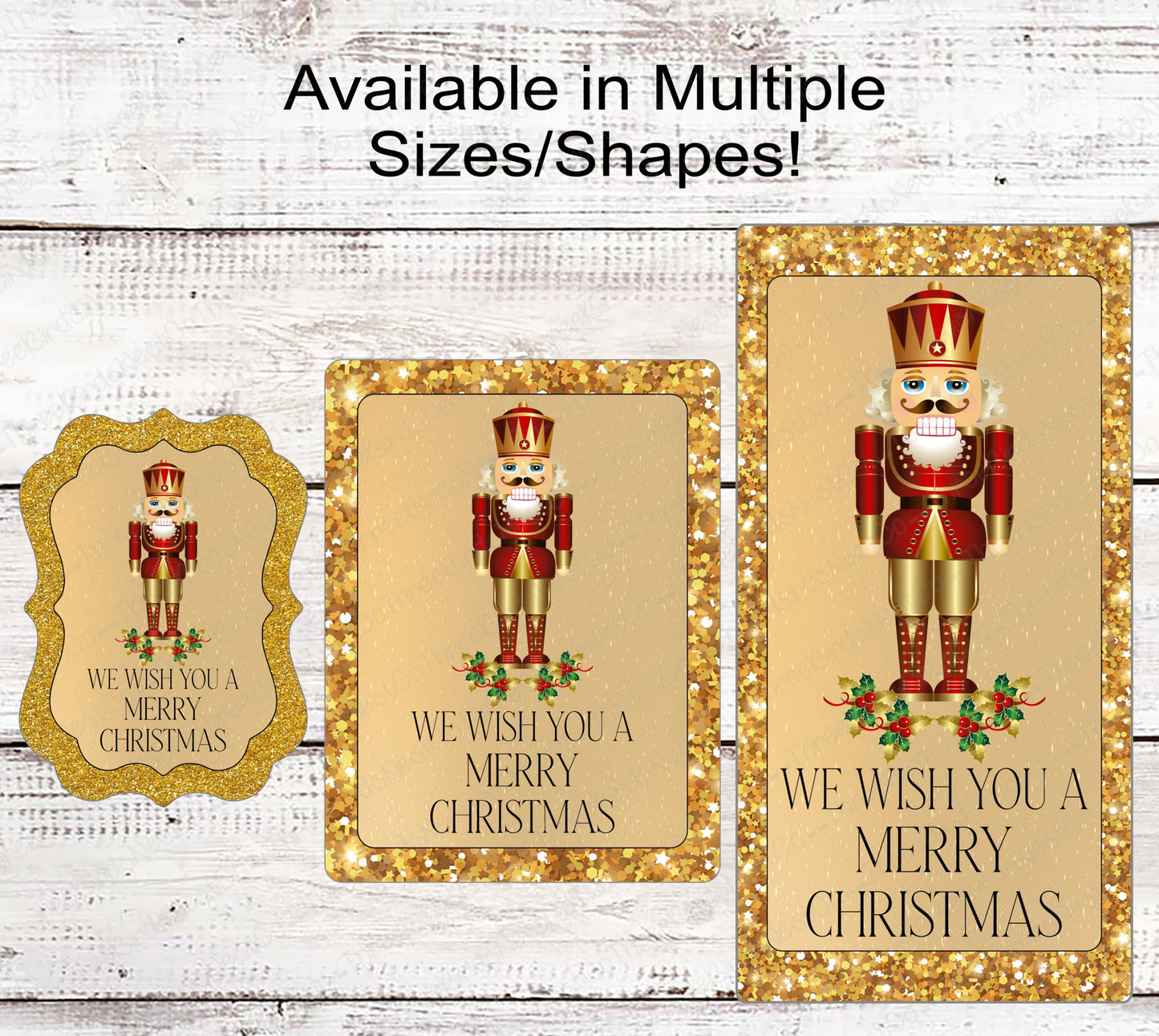 We Wish You a Merry Christmas Gold Holly Nutcracker Sign