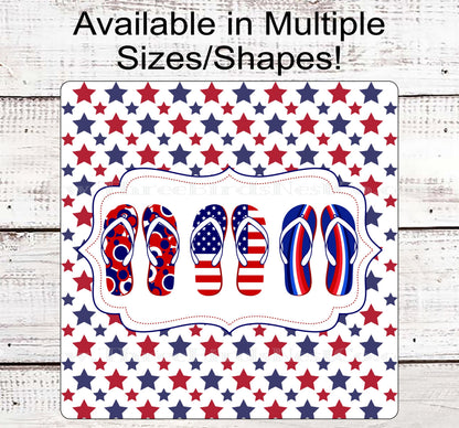 Patriotic Wreath Sign - Flip Flops Sign - Patriotic Welcome Sign - Patriotic Signs for Wreath - 4th of July Signs