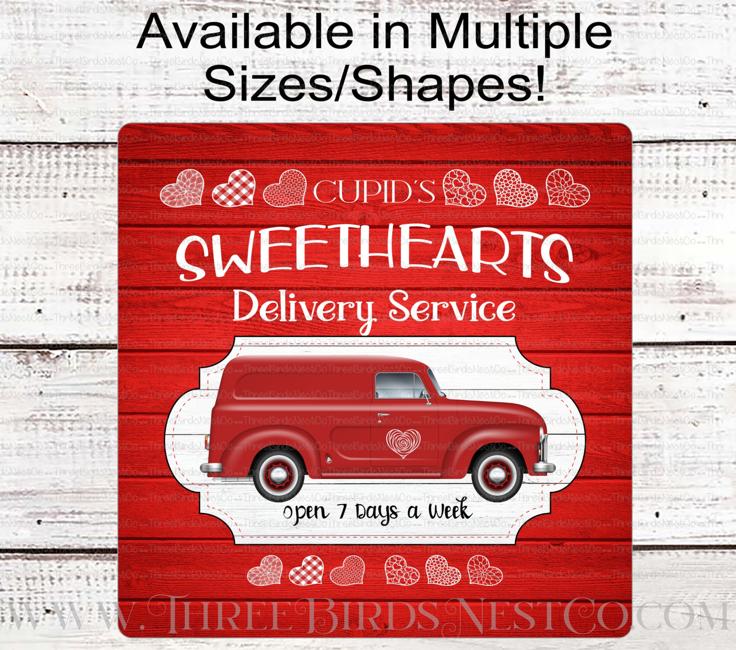 Valentines Red Truck Cupid Special Delivery Hearts Wreath Sign