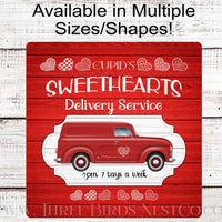 Valentines Red Truck Cupid Special Delivery Hearts Wreath Sign