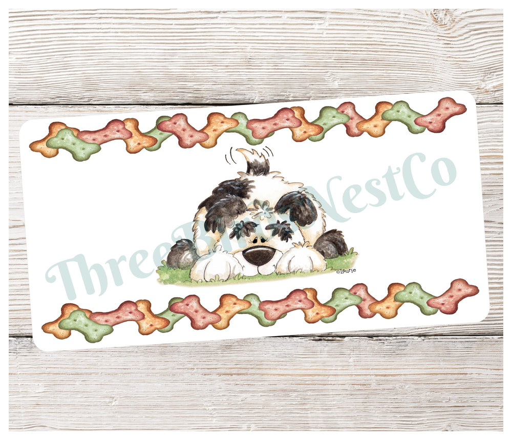 Shaggy Dog with Bone Biscuit Border Sign