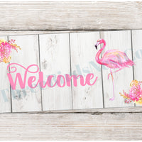 Wood Flamingo Welcome Sign
