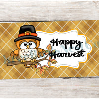 Happy Harvest Pilgrim Owl on Plaid Sign
