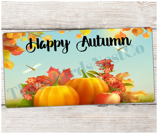 Happy Autumn Pumpkins and Dragonfly Sign