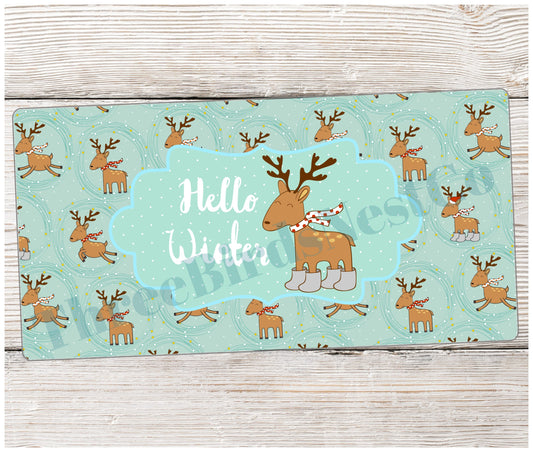 Hello Winter Cartoon Reindeer Sign