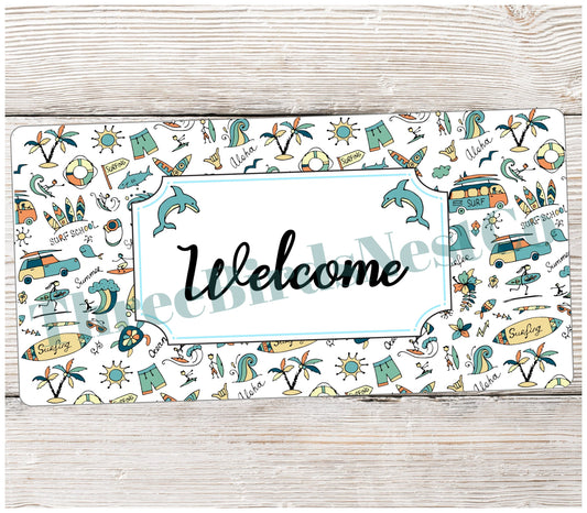 Beach Welcome Sign - Surfboard Sign - Dolphin Sign - Welcome Wreath Sign - Beach Wreath Signs