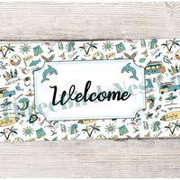 Beach Welcome Sign - Surfboard Sign - Dolphin Sign - Welcome Wreath Sign - Beach Wreath Signs