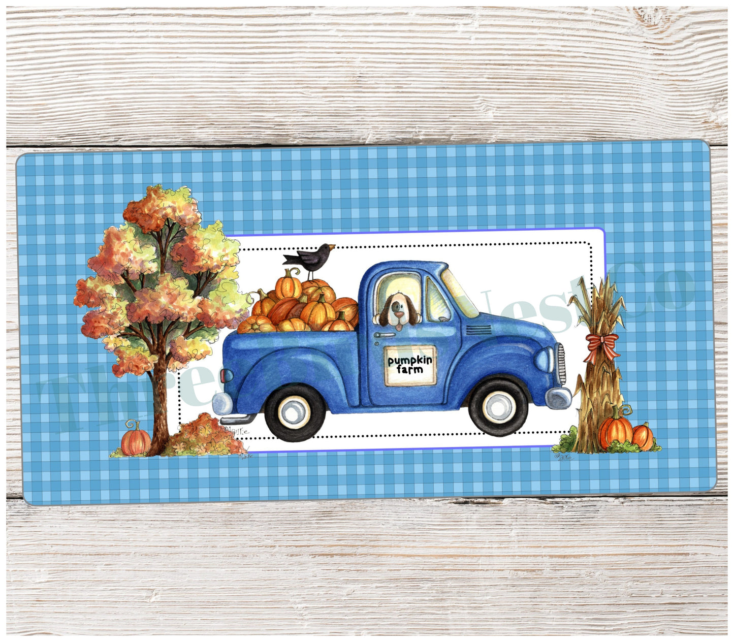 Pumpkin and Dog Blue Fall Truck Sign
