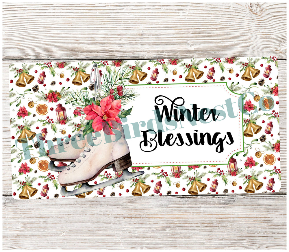 Winter Blessings Ice Skates Sign