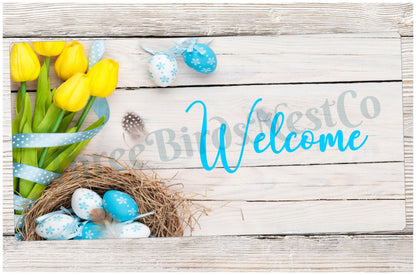 Yellow Tulips and Easter Eggs Welcome