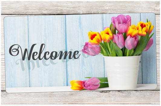 Welcome Fresh Tulips Bucket Sign
