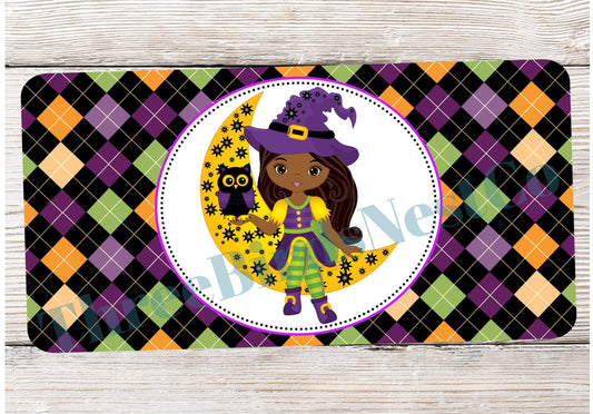 African American Witch in Moon Halloween Sign
