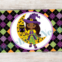 African American Witch in Moon Halloween Sign