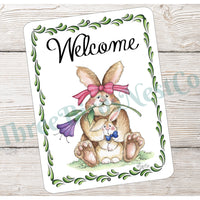 Welcome Bunny Leaf Border Sign