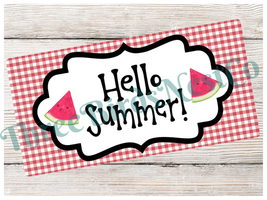 Hello Summer Watermelon Slices on Gingham Sign