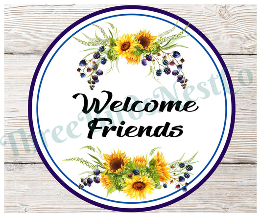 Welcome Friends Sunflowers with Navy Border Sign