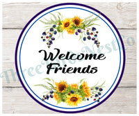 
              Welcome Friends Sunflowers with Navy Border Sign
            