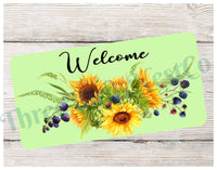 
              Sunflower and Berries Welcome on Green Sign
            